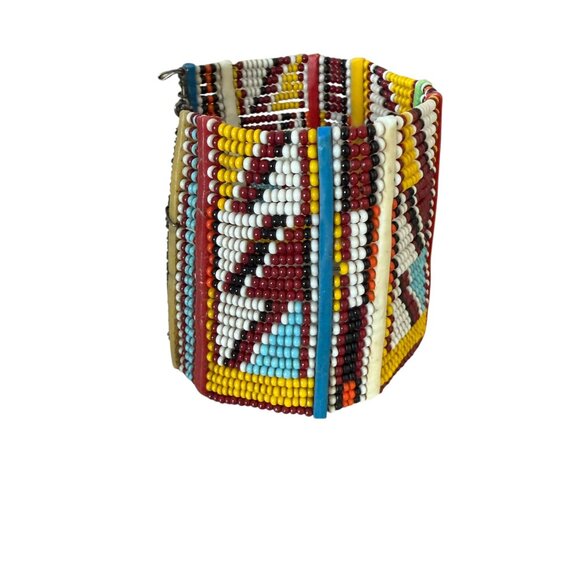 Masai Bracelet Wide wire seed beads multicolor african vintage - Picture 6 of 7
